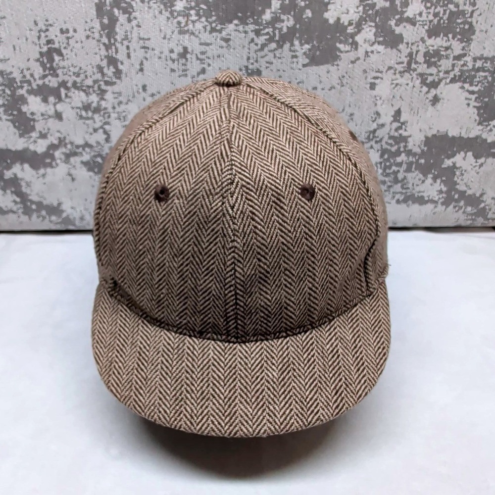 Obey Wool Blend Herringbone Strapback Hat Brown Tan Leather Buckle One Size